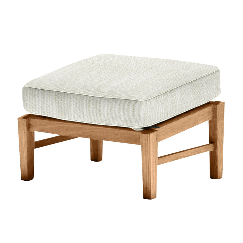 Croquet Outdoor Teak Ottoman with Cushion, Natural Teak, Welt, Rollo Cream InsideOut® Linen