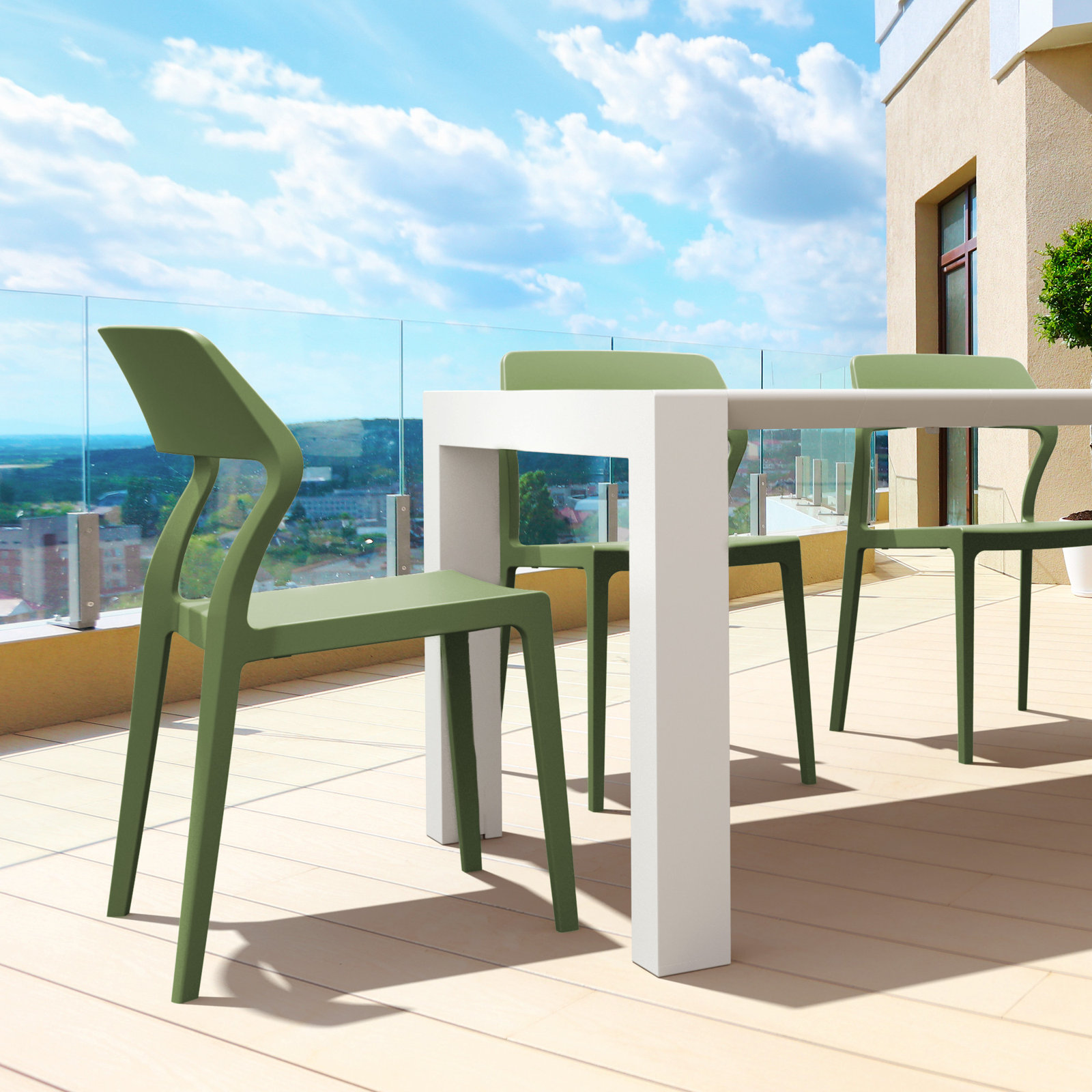 Farrah Stackable Patio Side Chair, Olive Green