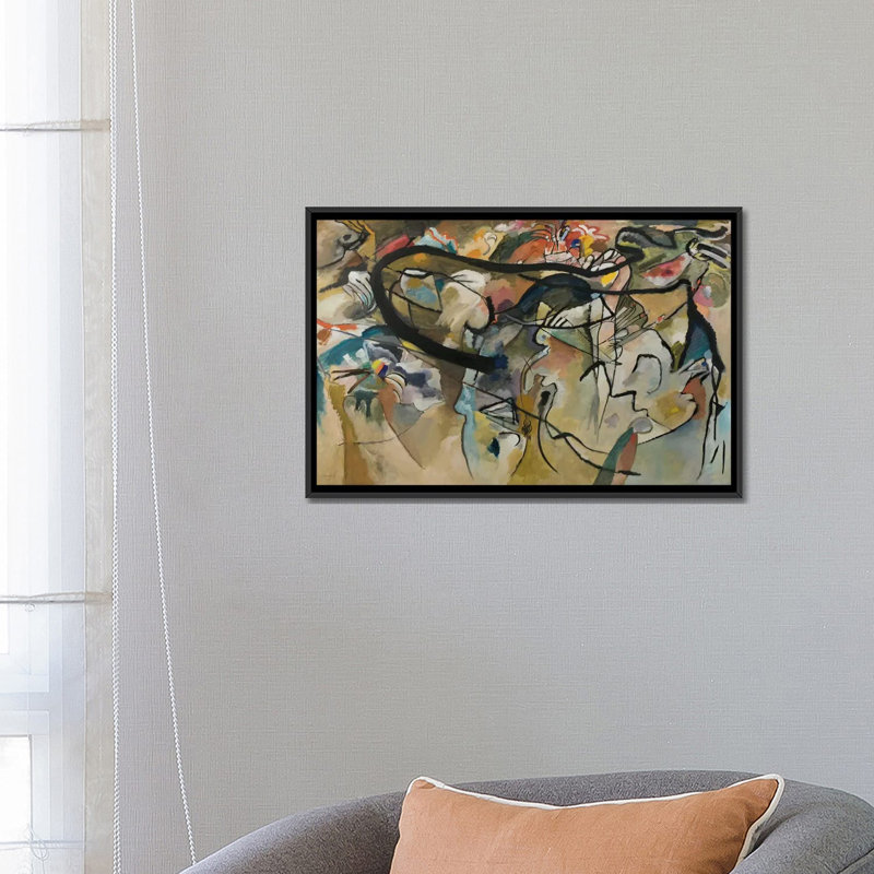 « composition v » par wassily kandinsky,-impression, Toile avec cadre noir, H 18 po x l 26 po x P 1,5 po