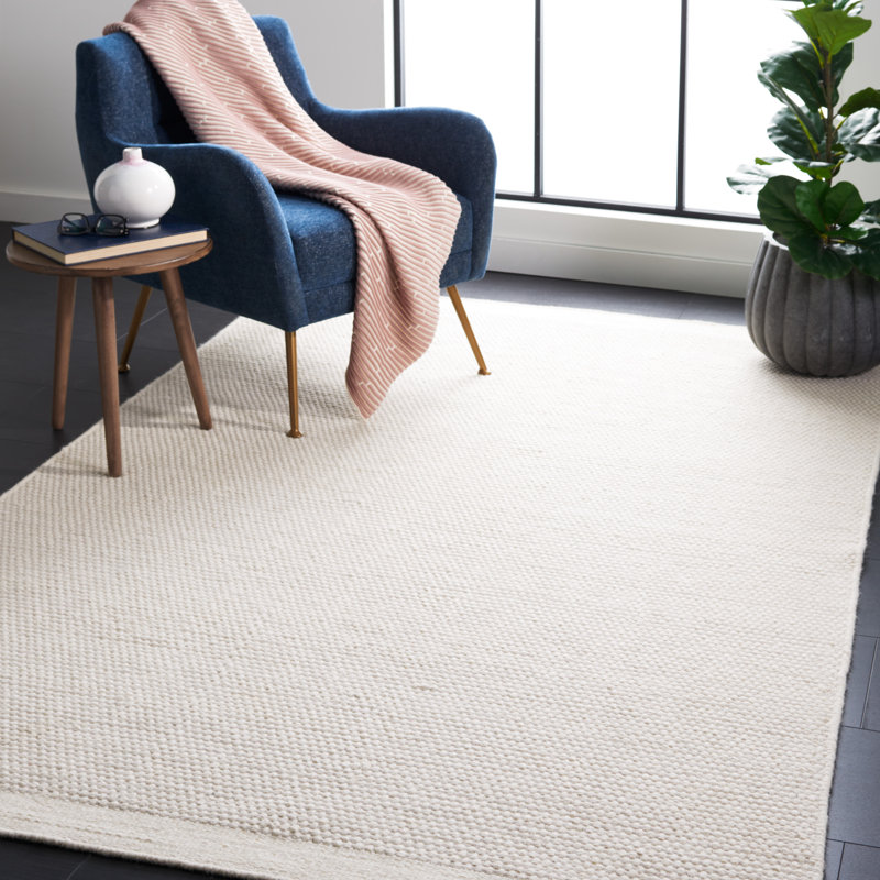 Tosia Hand Woven Wool/Cotton Solid Color Rug in Ivory, Square 7'