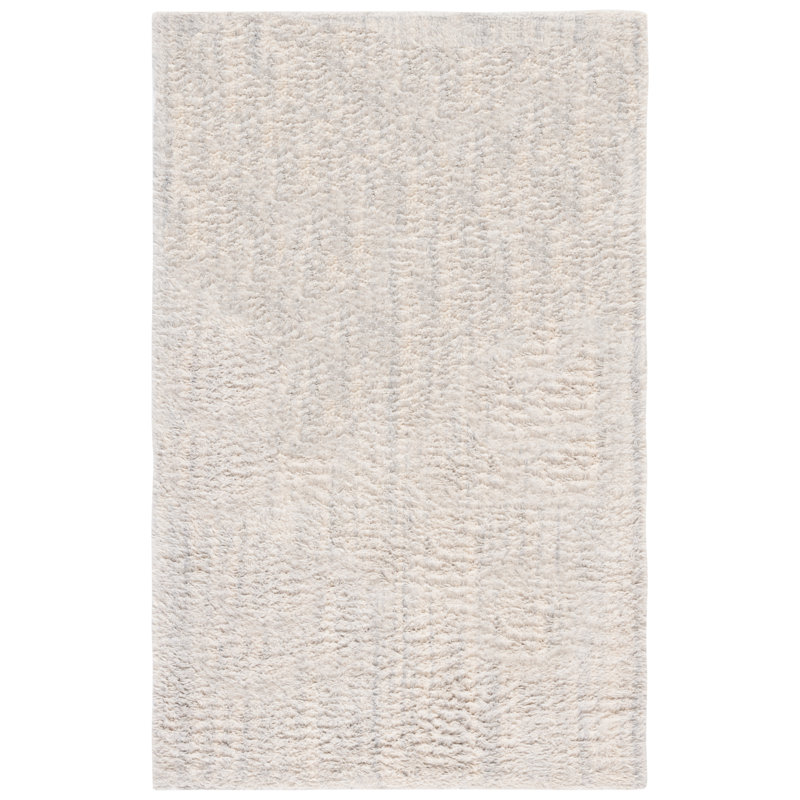 Tapis en laine / coton touffeté à la main Pedra en argent / ivoire, Rectangle 6 pi x 9 pi