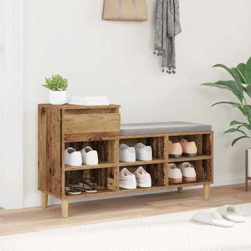 6 Pair Shoe Storage Bench, Old Wood