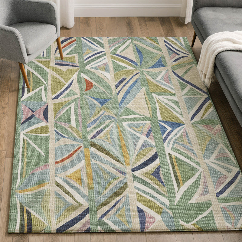 Premium Machine Washable Mayfield AMF2253 Geometric Rug, 10' x 14', Sage
