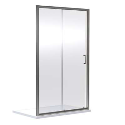 nuie Rene 1600mm Brushed Pewter Framed  Sliding Shower Door