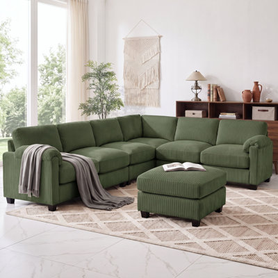 Canapé modulaire 7 pièces en velours côtelé avec repose-pieds (vert)