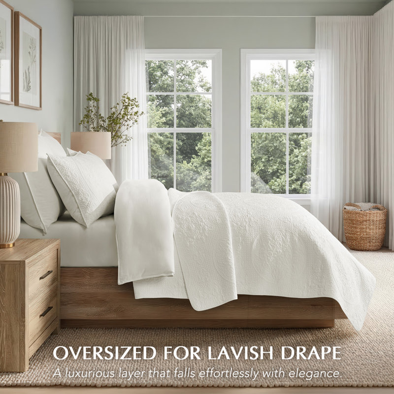EverGrace Medallion Stitch Cotton Quilt Set - 3-Piece Quilted Bedding Set With Pillow Shams, Lightweight Breathable All-Season Bedspread Coverlet, 100% Cotton, Pre-Washed, OEKO-TEX Certified, Skin-Friendly