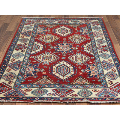 4'0" x 5'9" New Hand Knotted Red Wool Rectangle Oriental Rug - MOA10260741