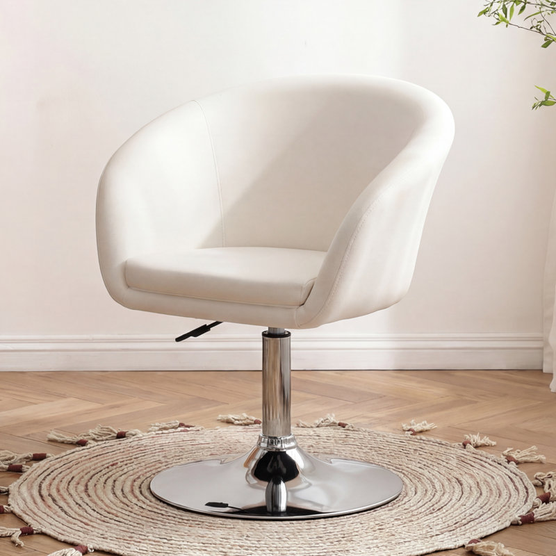 Yelena Faux Leather Swivel Accent Chair with Height Adjustable Chrome Base, White