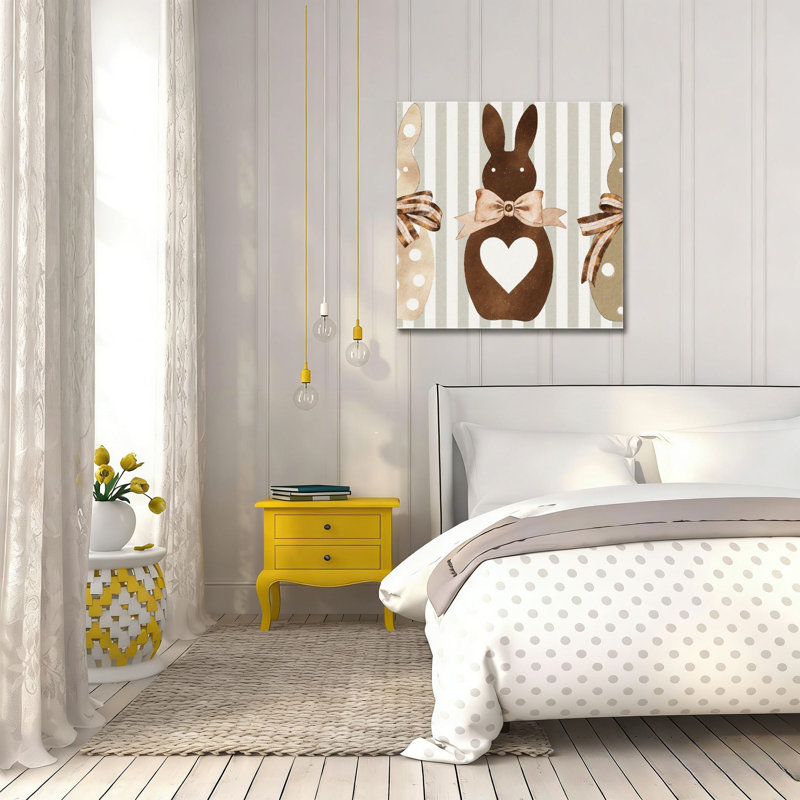 Trio de lapins à pois, art mural en bois encastré, L 16 x l 16