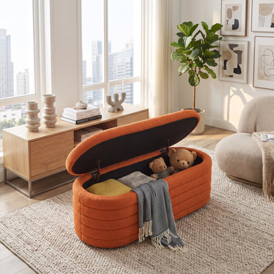 Banc de rangement luxueux avec repose-pieds ovale - Siège rembourré polyvalent avec rangement caché pour la chambre à coucher, le salon et le vestibule