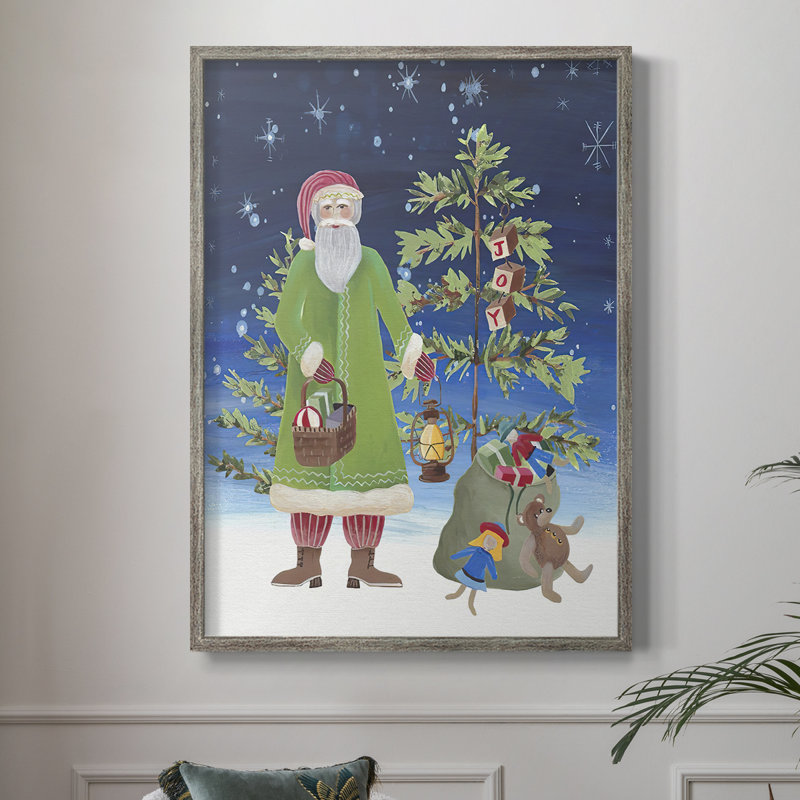 Folksy Father Christmas II, reproduction encadrée - bois massif, H 11 po x l 9 po