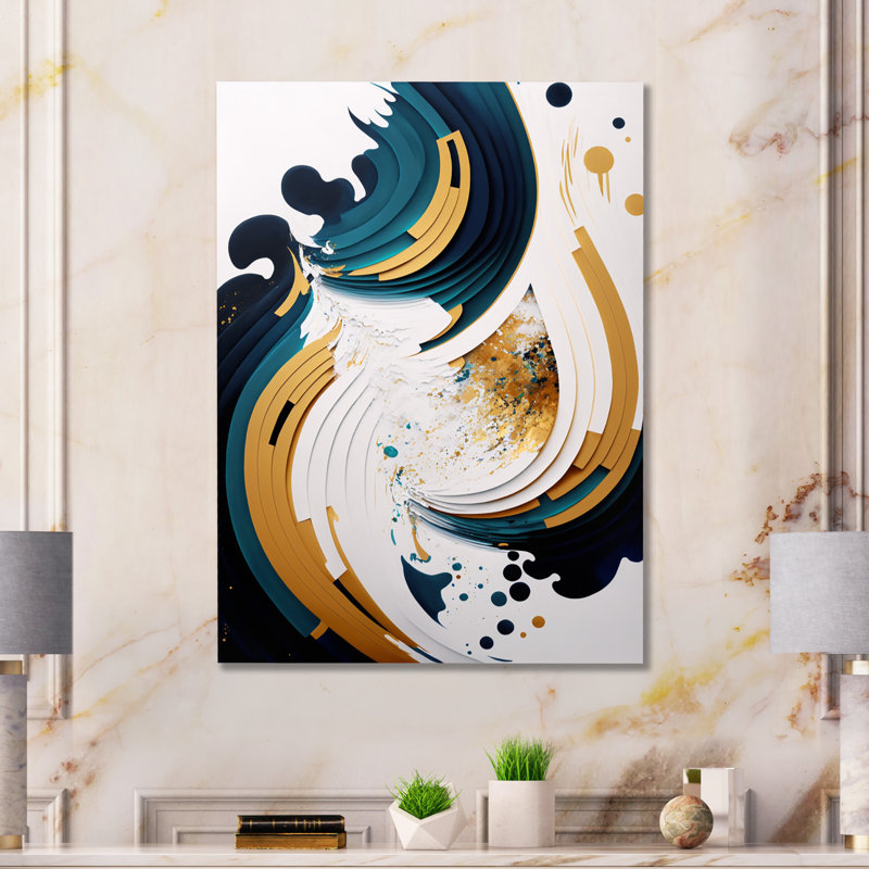 «Blue and Gold Modern VII», impression sur métal sans cadre, H 32 po x l 24 po x P 1 po