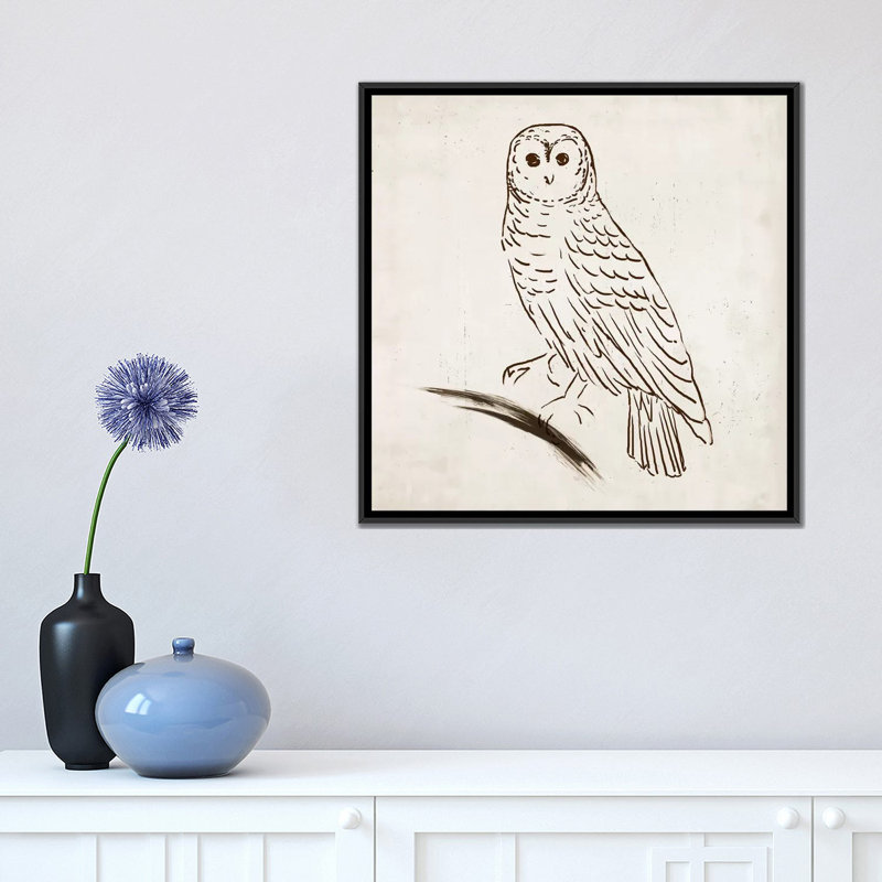 «Owl I», reproduction sur toile, H 18 po x l 18 po x P 1,5 po, Toile avec cadre noir, Pas de tapis