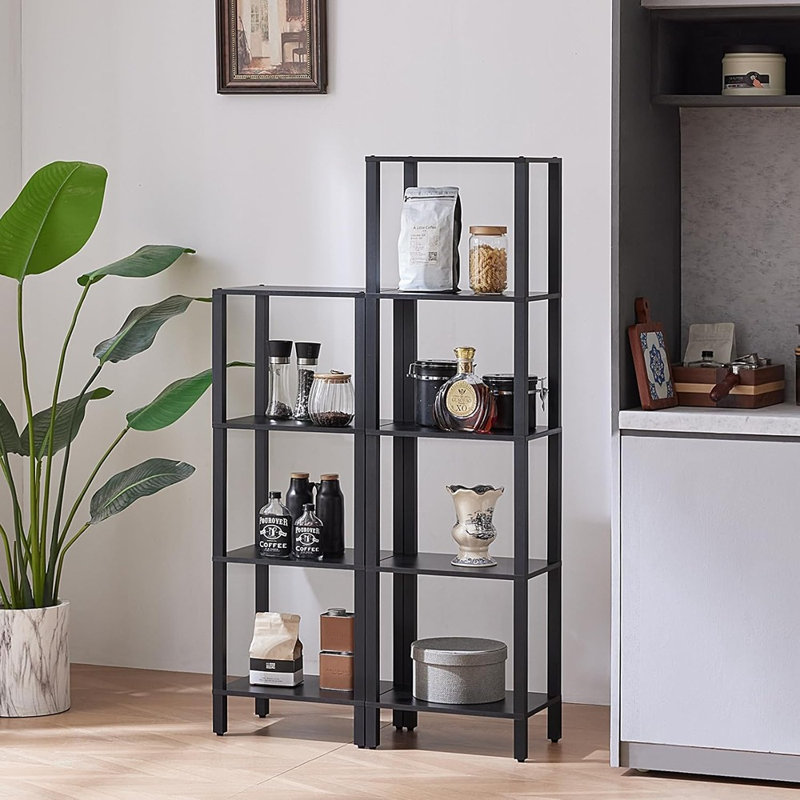 4 Tier Tall Wooden Bookshelf With Storage - Small Bookcase For S...