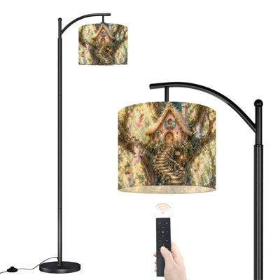  Lampe sur pied arc fantaisiste fée dans une cabane dans les arbres, lanternes avec détails de fleurs, grande lampe sur pied moderne, abat-jour réglable en lin à 3 couleurs