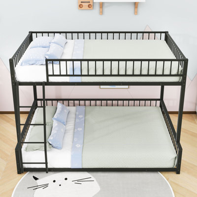 Metal Bunk Bed With Ladder And Guardrails