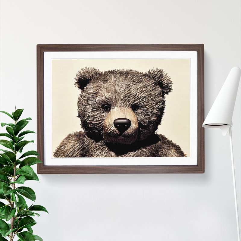 Cool Teddy Bear - Framed Print, 46cm H x 64cm W x 2cm D, Walnut