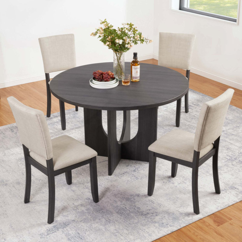 Ensemble de salle à manger rond avec 4 chaises rembourrées, ensemble de table à manger moderne pour 4, ensemble de table à manger rond de 5 pièces pour le salon, la cuisine