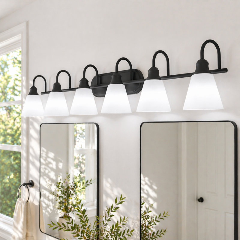 Éclairage de salle de bain à intensité variable 6 lumières avec abat-jour en verre effilé pour salle de bain, Noir