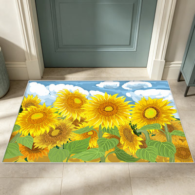 Caricature de tapis de tournesol pour le salon, doux et confortable, adapté à toutes les saisons, facile à entretenir, tapis de sol intérieur lavable à la machine, sous la table de ferme convenant à la chambre à coucher, à la salle à manger, au bureau, au patio, au balcon, à la décoration intérieure