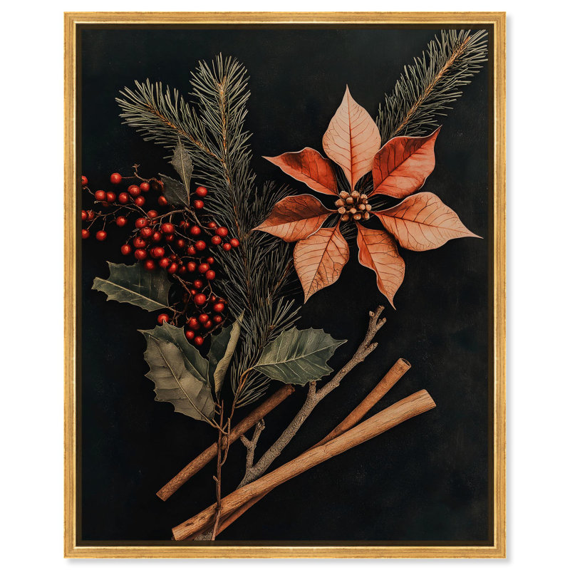 Hearth Flora Canvas Dark Elegant Florals par Art Remedy, H 21 po x l 17 po, Cadre doré