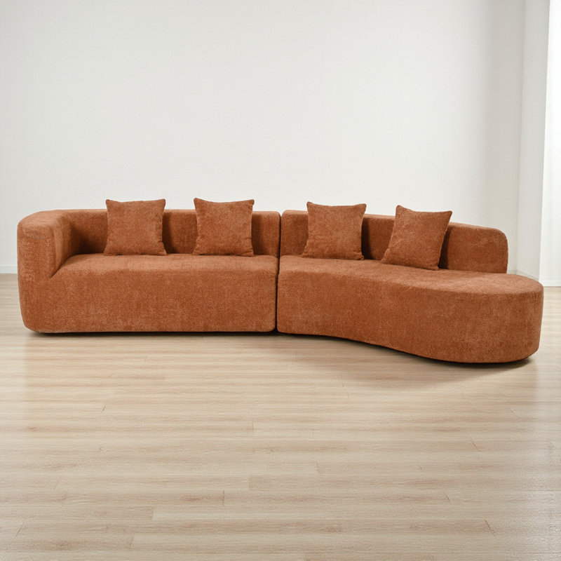 2 - Piece Modular Chenille Upholstered Sectional, Orange Chenille