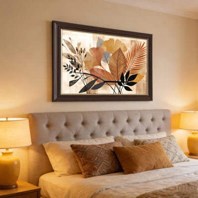 Art mural antique sur toile encadré doré pour le salon, la chambre à coucher, le bureau ou le vestibule - Décoration murale décorative avec feuilles d'automne