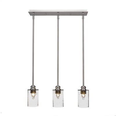 Edge 3 Light Stem Linear Pendalier Shown In Brushed Nickel Finish With 4" Clear Bubble Glass