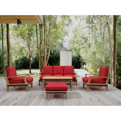 Io Teak 5 - Person Patio Conversation Sets with Sunbrella® Cushions