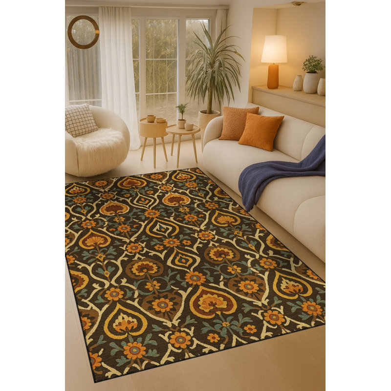Tapis brun tissé à motif traditionnel lavable Mosso, 2'6" x 4'11"