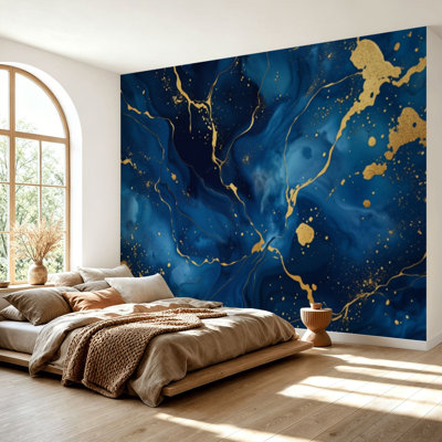 Wall Mural Peel and Stick Wallpaper Modern abstract luxury for birthday greeting poster navy blue Self-Adhesive Removable Contact Paper Wall Decor for Living Room Bedroom 69"H x 96"W
