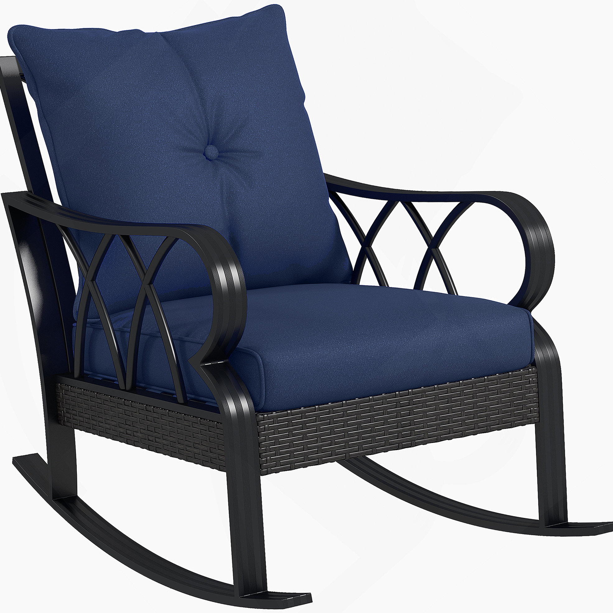 George Oliver Outsunny Outdoor Wicker Rocking Chair With Padded ...