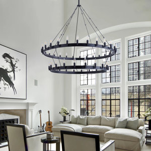 48-Lights Adjustable 2-Tier Wheel Chandelier