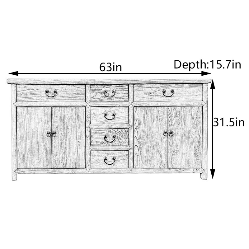 Armoire console en bois d'orme massif