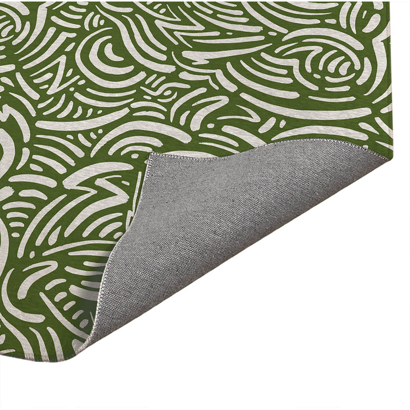 Tapis de cuisine Cozy Swirl, Rectangle 3' x 5', Olive Green Geometric