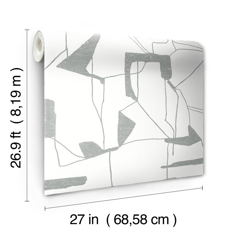 26.9' L x 27" W Wallpaper Roll, White/Gray