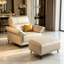 Creamy white Genuine Leather cushion Arm Chair with Ottoman