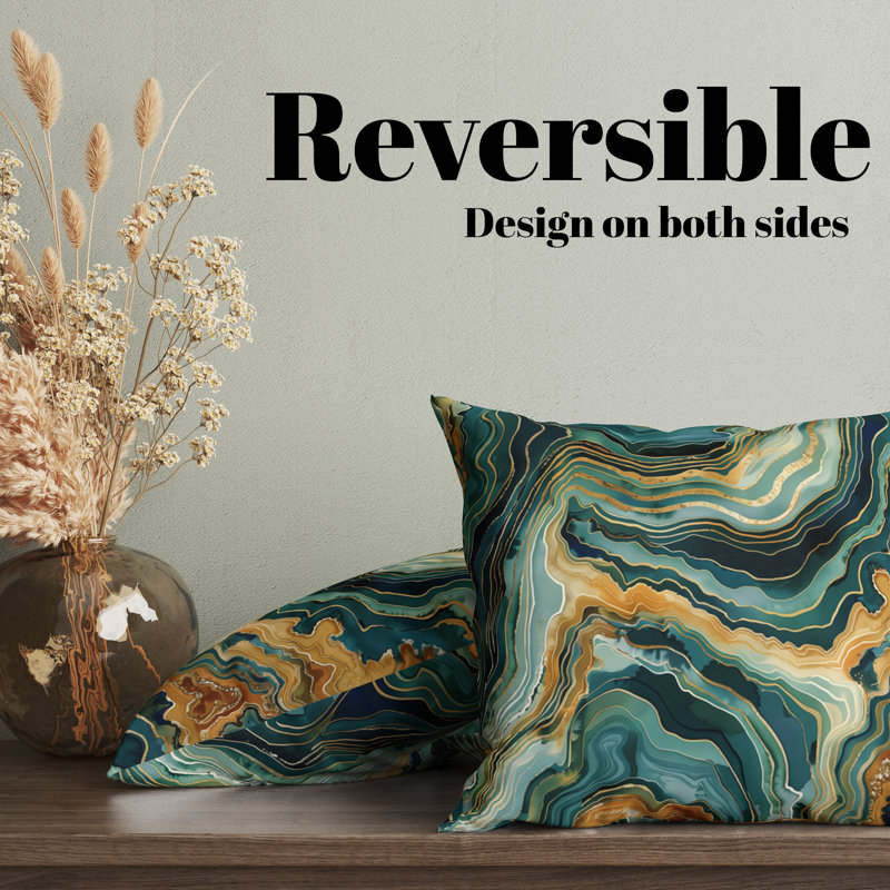 Housse de coussin réversible Agate, Vert / Jaune / Gris, H 18 po x l 18 po