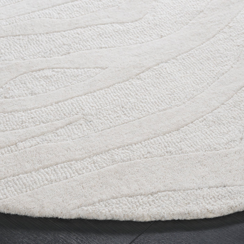 Burleson Abstract Hand Tufted Wool Area Rug in Ivory, Round 6'