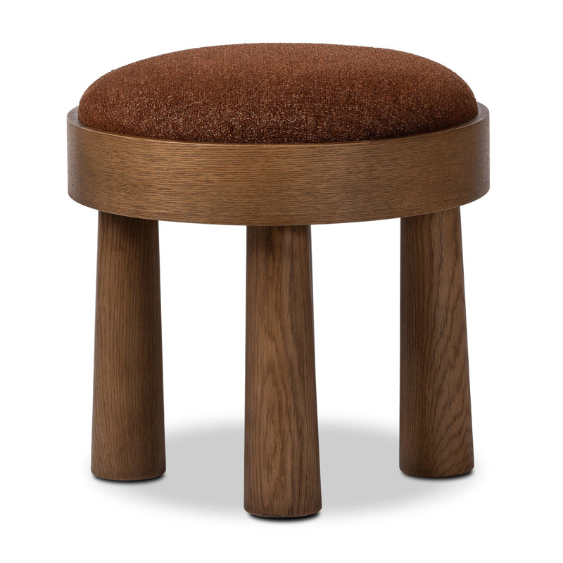 Louise Upholstered Accent Stool, Crypton Wayfarer Sienna, Warm Oak