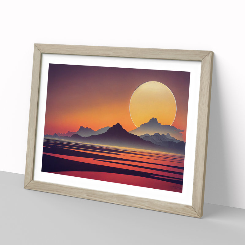Daring Mountain Sunset - Framed Print, 34cm H x 46cm W x 2cm D, Oak