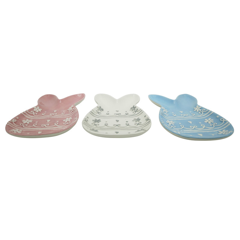 Ceramic Patterned Bunny Plate Set of 3 Easter Home Decorations