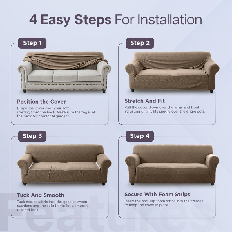 Durable Spandex Stretch Sofa Cover - Jacquard Pattern Sofa Slipcover & Furniture Protector, 179cm H x 280cm W - (3 Seater)