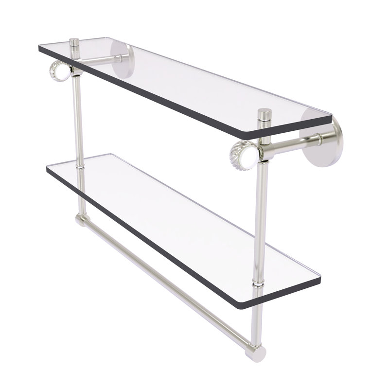 Tablette à 2 niveaux en verre Margolis, Nickel satiné, H 12,8 po x l 22 po x p 5,6 po