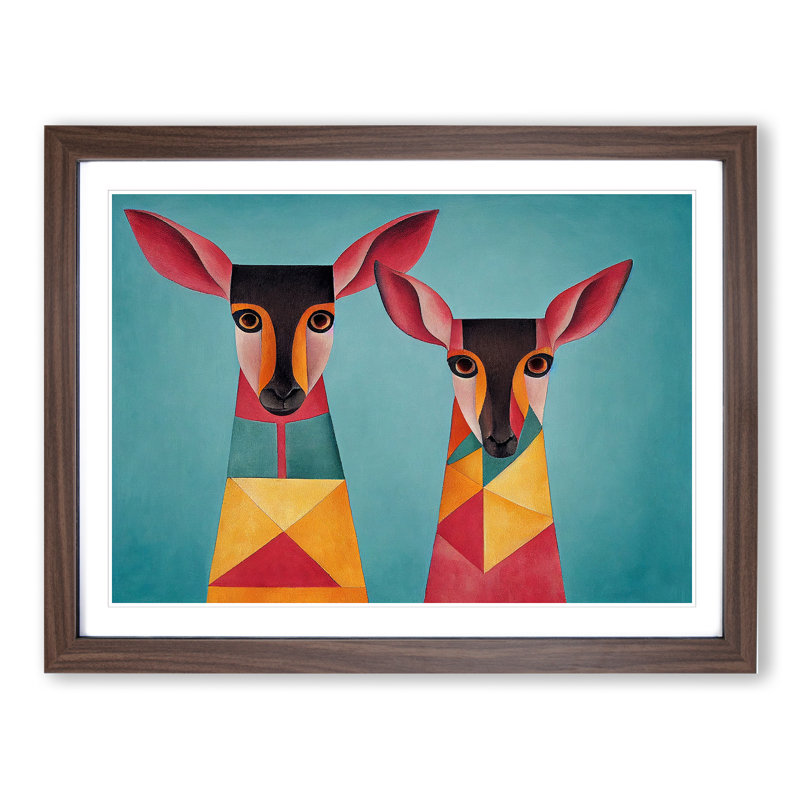 Two Deer Abstract - Framed Print, 34cm H x 46cm W x 2cm D, Walnut  Framed