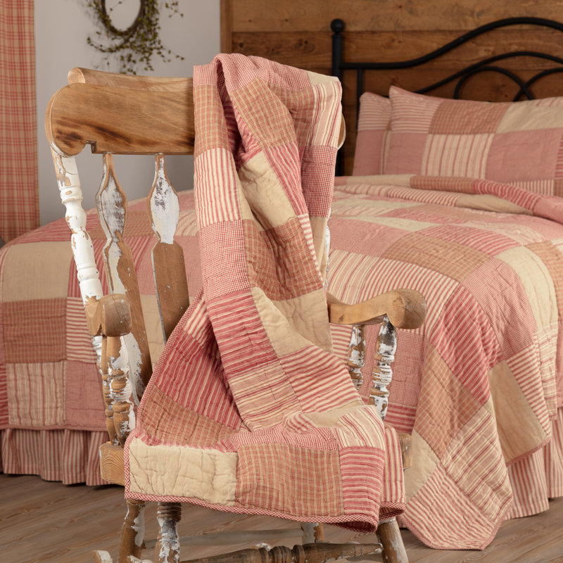 Jeté en coton Sawyer, Rouge champêtre / brun clair / crème foncé