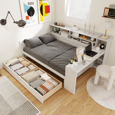Multi-Functional Daybed With Two Storage Drawers And Study Desk