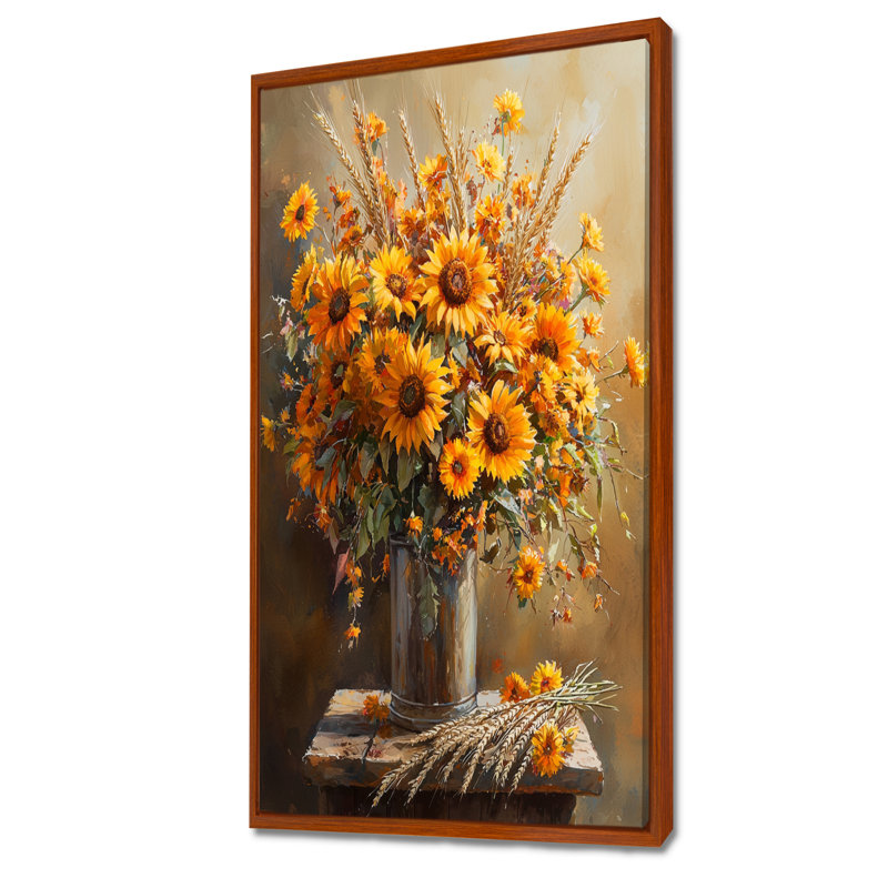 Waycross - impression sur toile florale, H 60 po x l 28 po, Impression encadrée flottante, Brun