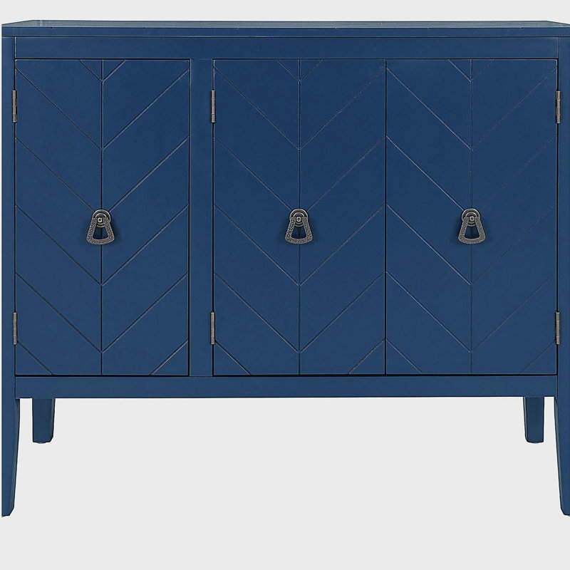 Buffet de rangement réglable avec 3 poignées rétro en métal et 4 pieds en pin, Marine