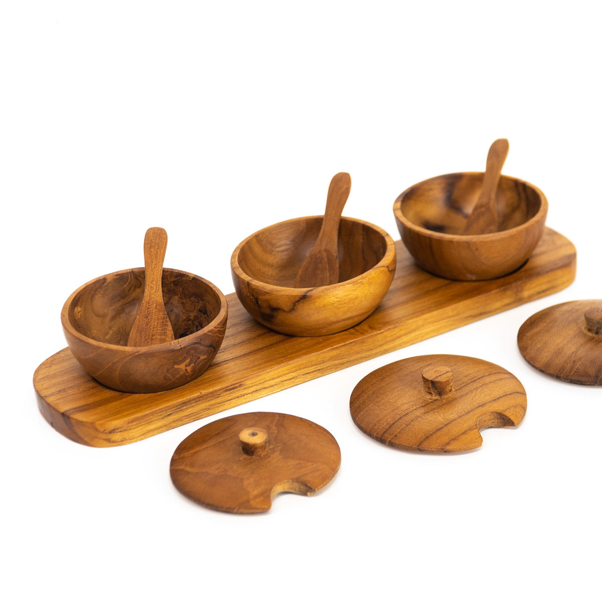 Handmade Serving Bowls, Set of 2 Acacia Dipping Bowls